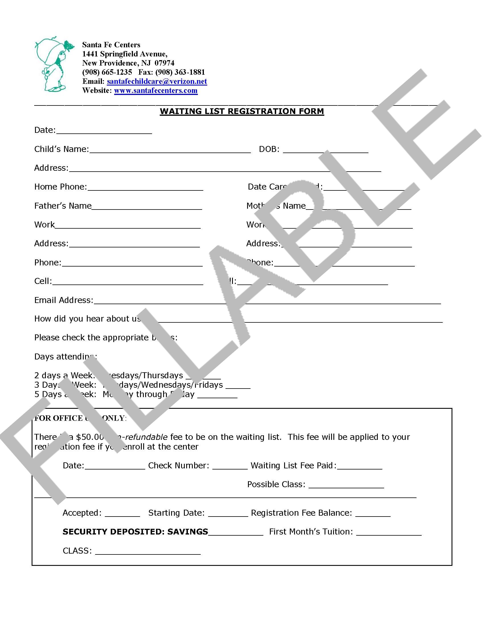 Type & Print Waitlist Registration Form Waitlist Registration Form-FILLABLE